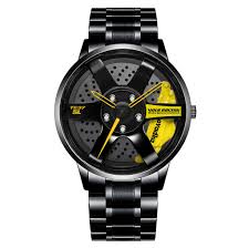 Tencel 3D Rotating Spinning Watch Quartz Men Rim Car Blue Wheel Watches Analog Watch - For Men Blue Wheel Watch